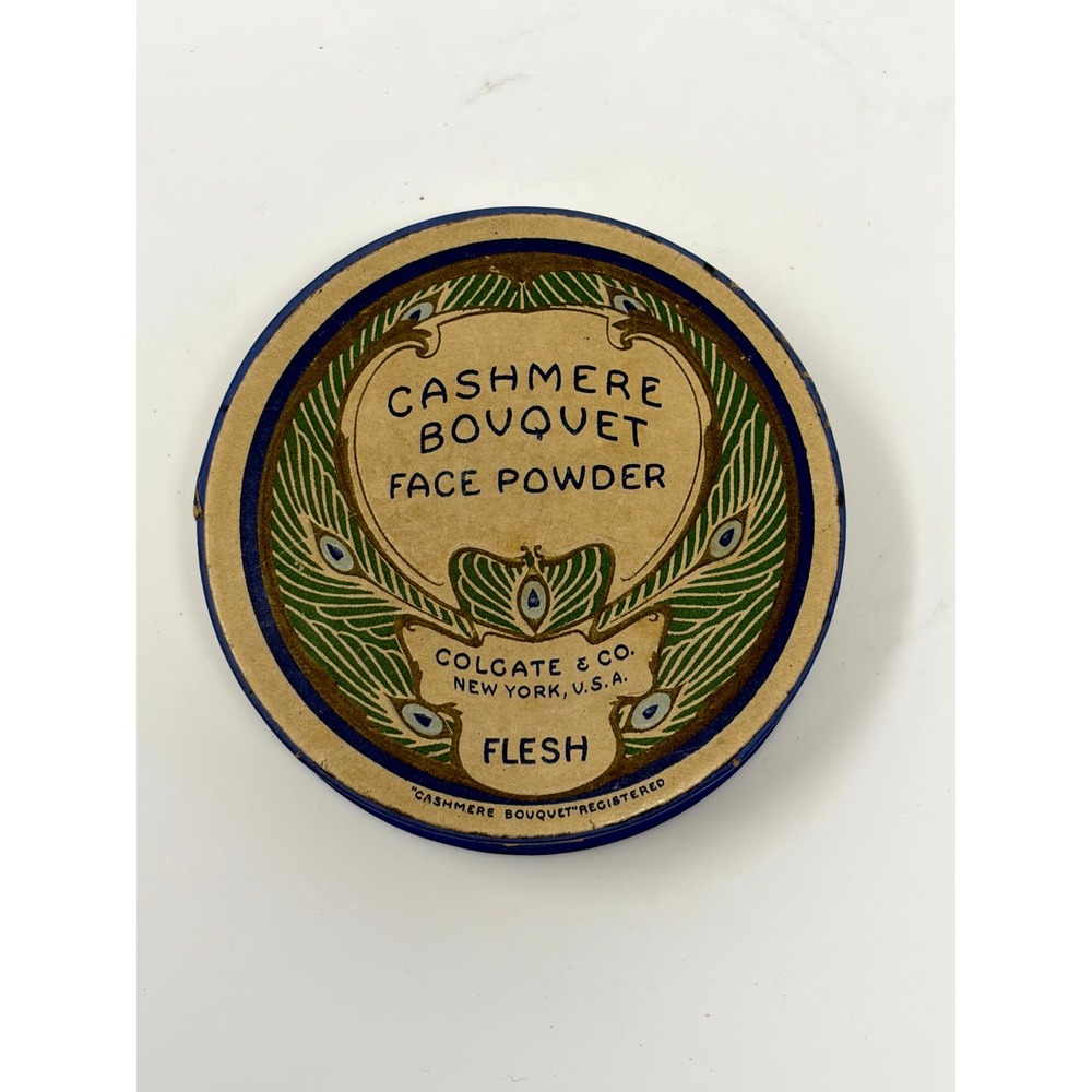Vintage Colgate Cashmere Bouquet Face Powder Box Art Nouveau Peacock Design